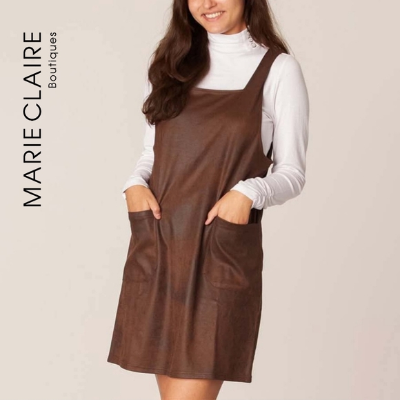 Marie Claire Dresses & Skirts - NWT Sz M Marie Claire Pinafore Dress Jumper Vegan Faux Suede, Brown